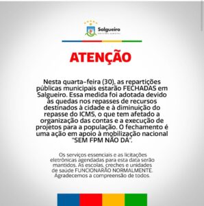 Comunicado publicados nas redes sociais do Governo de Salgueiro